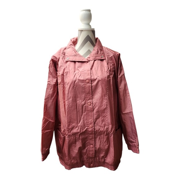 Women's Pink Windbreaker Jacket Size L Snap Front Lightweight Spring Layer - Picture 1 of 12